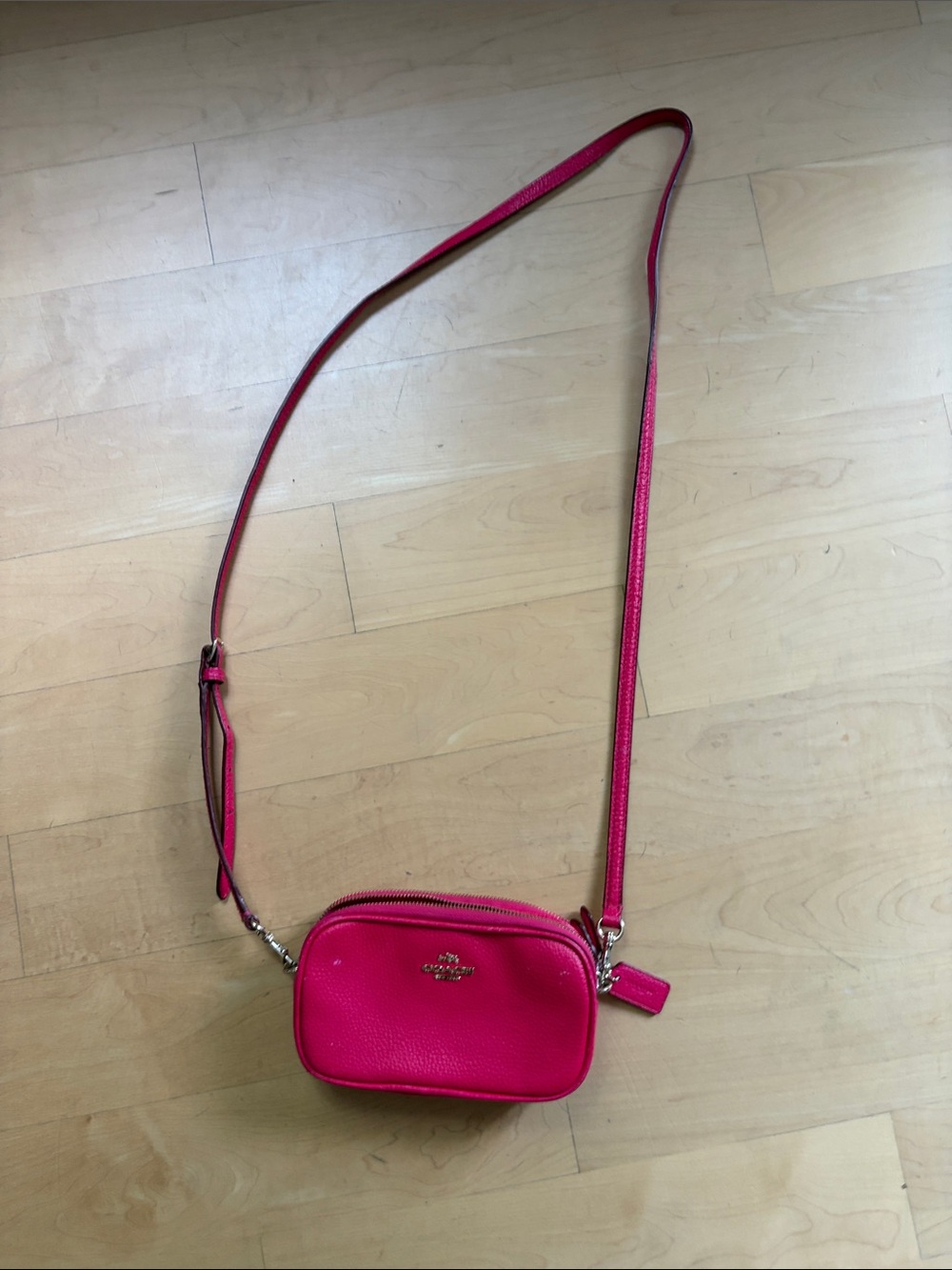 Coach Hot Pink Pebble Leather Crossbody Camera Bag